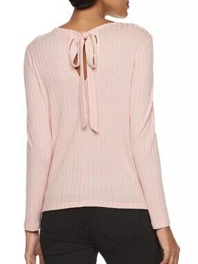 Juicy Couture Pink Ribbed Twist Sweater With Sparkle Neckline Cutout Tie Back, M